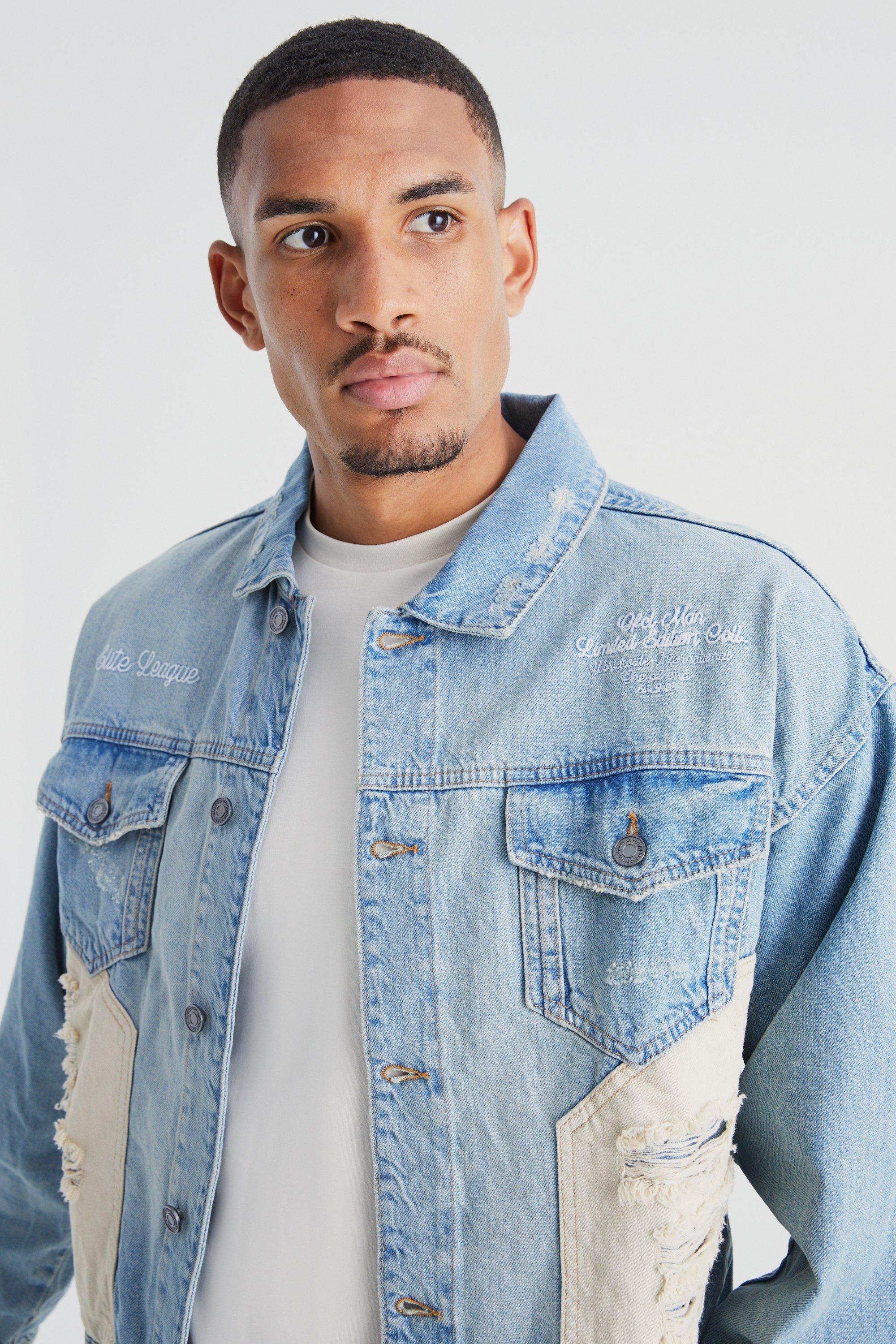 Mens denim distressed sales jacket